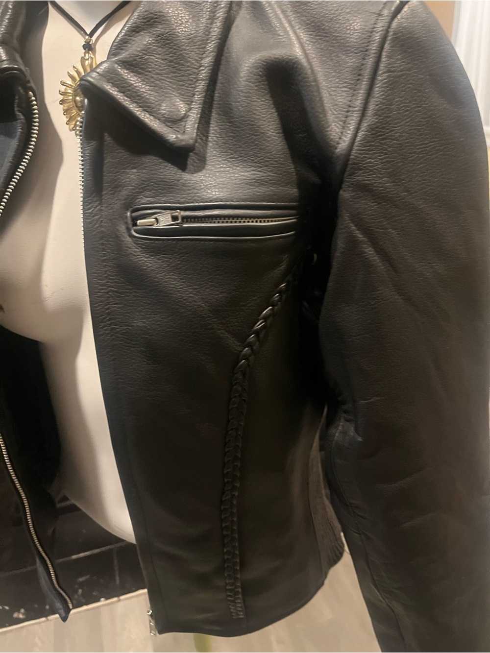 Women's Black Genuine Leather Zip-Front Moto Jacket Grunge Minimalist - Picture 3 of 8
